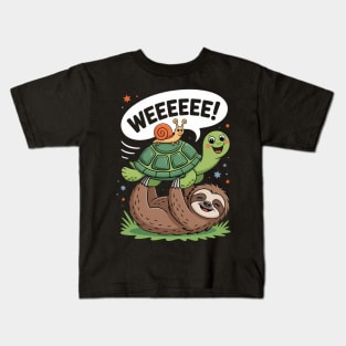 Sloth Turtle Snail Animal Running Funny Cute Joke Kids T-Shirt